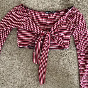 red white blue stripe crop long sleeve